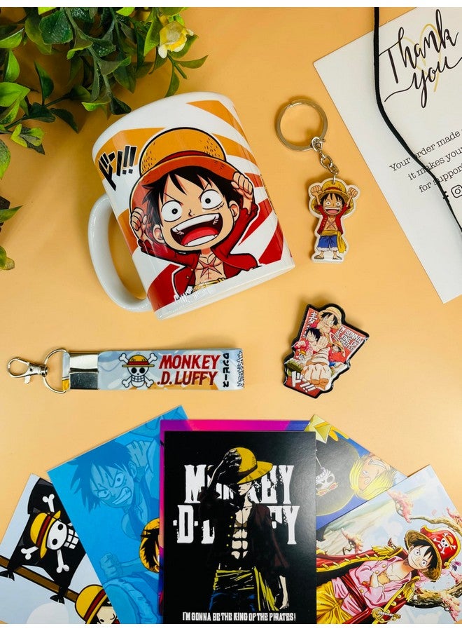 SINCE 7 STORE SINCE 7 STORE Monkey D Luffy Gift Box Includes 5 Products: Mug, Keychain, Key-Tag, 9 Mini Posters (Self Adhesive), And Shape Cut Badge - The Ultimate Fan Collection. 350Ml Ceramic Mug,Multi-Coloured - Image 2