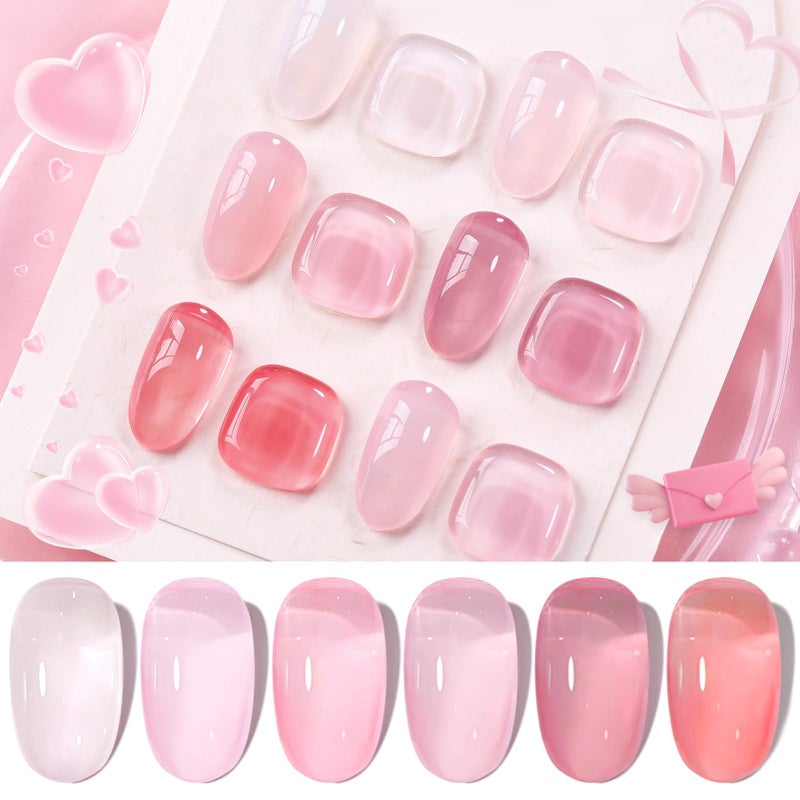 Born Pretty Jelly Gel Nail Polish Sheer Pink Gel Nail Polish Crystal Transparent Milky Gel Polish Kit Nail Art Varnish Collection Gift Set 7ML 6PCS - Image 1