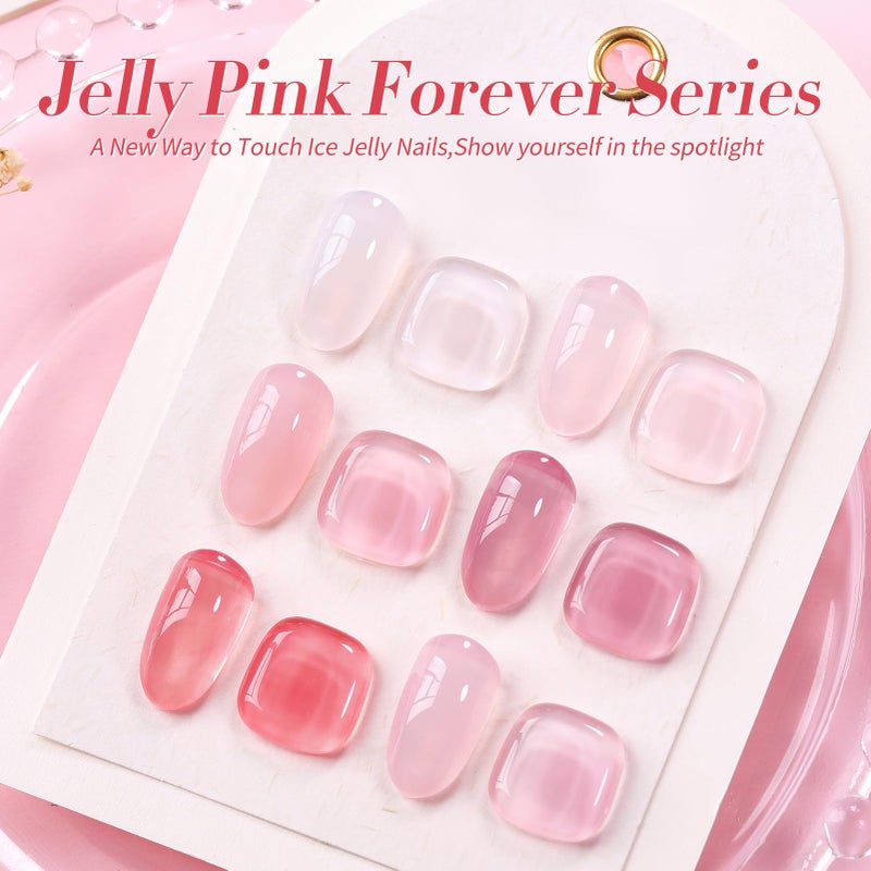 Born Pretty Jelly Gel Nail Polish Sheer Pink Gel Nail Polish Crystal Transparent Milky Gel Polish Kit Nail Art Varnish Collection Gift Set 7ML 6PCS - Image 2