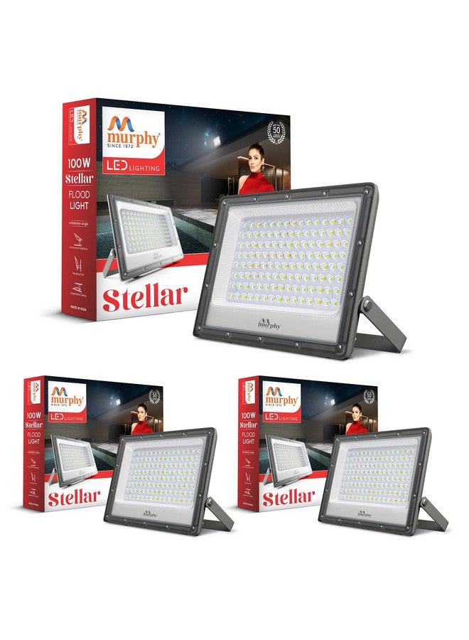 MURPHY Murphy Stellar 100W LED Flood Light with 2-Year Warranty | Cool White | High Brightness Outdoor LED for Security, Landscape, Warehouse, Backyard| IP66 Waterproof | BIS Approved - Pack of 3  - Image 1
