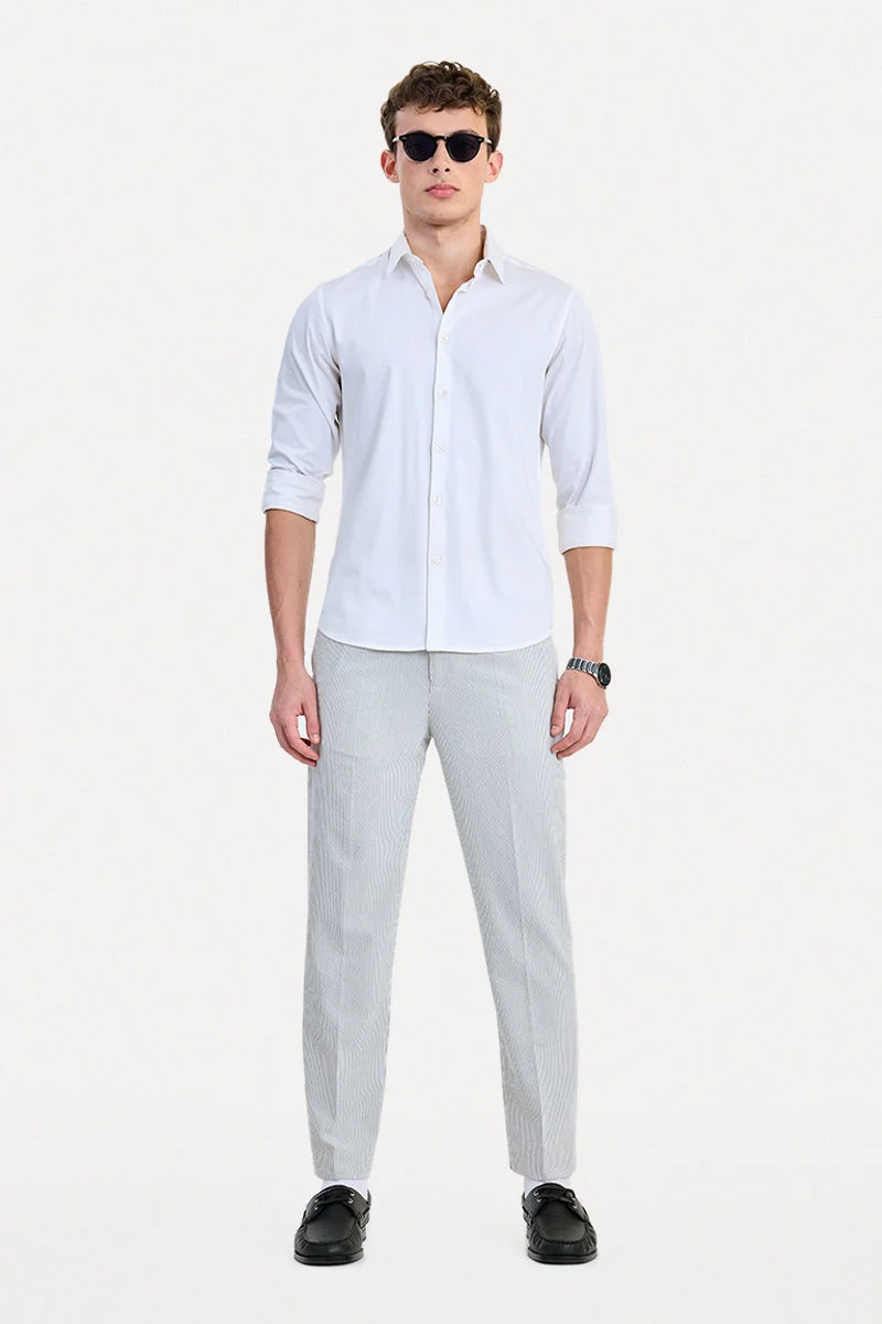 SNITCH Grey Striped Relaxed Formal Trousers