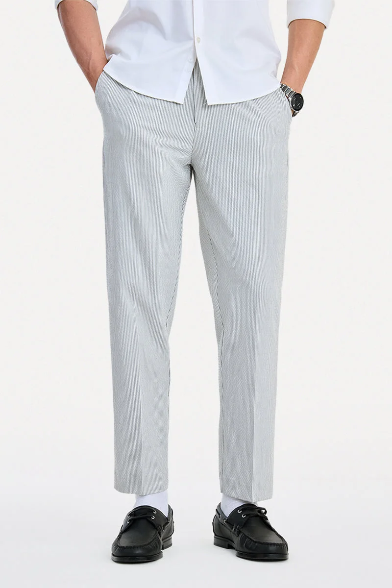 SNITCH Grey Striped Relaxed Formal Trousers