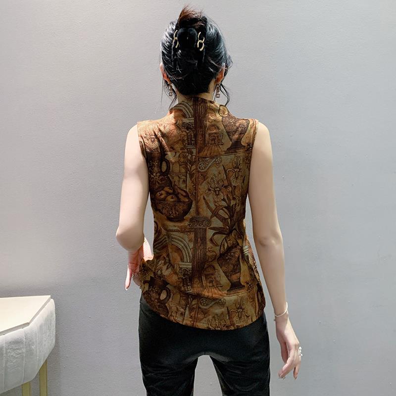 2023 Double-Sided Island Velvet Half Turtleneck Sleeveless Printed Undershirt Fleece-Lined Top Small Shirt For Women - Image 5