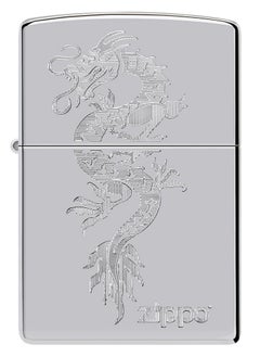 Zippo Ae184621 250 Dragon Design High Polish Chrome Windproof Lighter  - Image 2