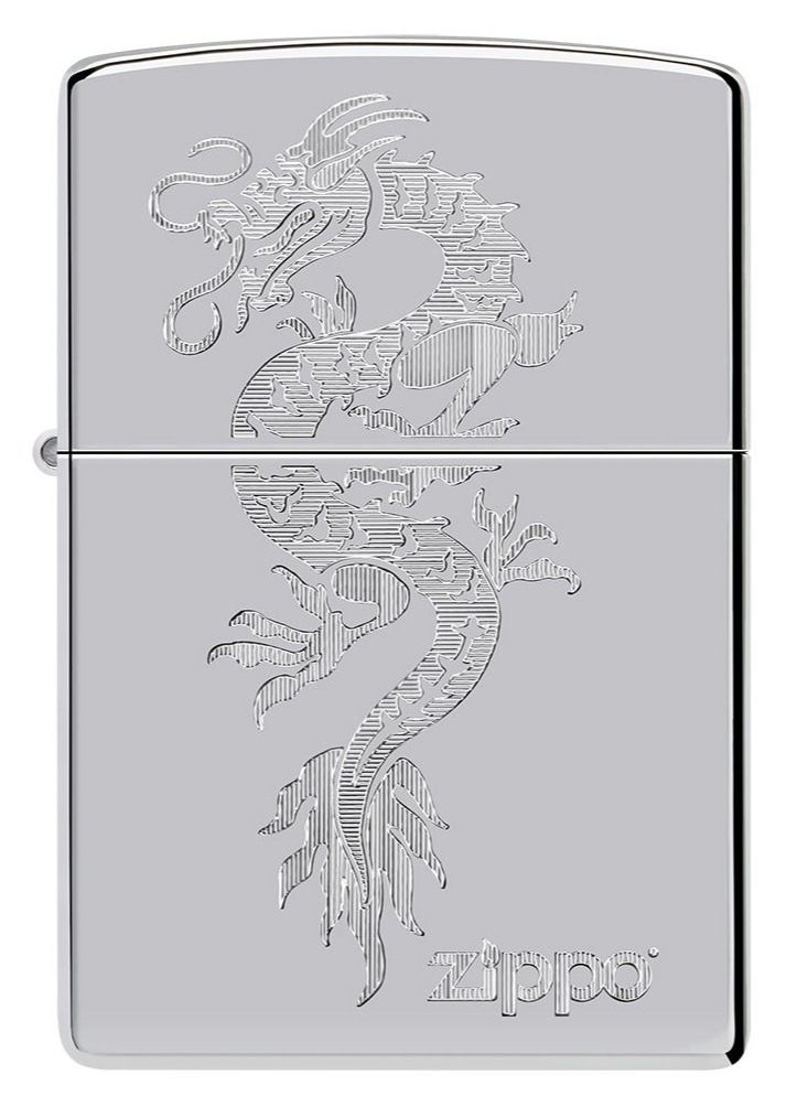 Zippo ولاعة Zippo AE184621 250 بتصميم تنين مقاومة للرياح مصنوعة من الكروم عالي التلميع  - Image 2