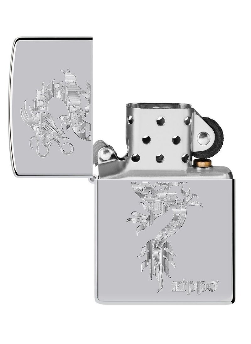 Zippo ولاعة Zippo AE184621 250 بتصميم تنين مقاومة للرياح مصنوعة من الكروم عالي التلميع  - Image 4
