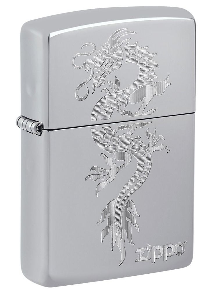 Zippo ولاعة Zippo AE184621 250 بتصميم تنين مقاومة للرياح مصنوعة من الكروم عالي التلميع  - Image 1