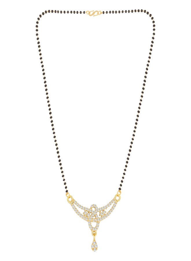 MEENAZ American Diamond Mangalsutra for Women | Stylish 1gm Gold Plated Short Mangal Sutra | CZ AD Pendant Necklace Design | One Gram Gold Polish 18-Inch Black Chain Jewellery for Women | Nallapusalu - Image 5
