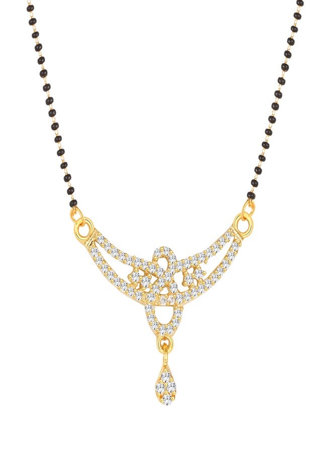 MEENAZ American Diamond Mangalsutra for Women | Stylish 1gm Gold Plated Short Mangal Sutra | CZ AD Pendant Necklace Design | One Gram Gold Polish 18-Inch Black Chain Jewellery for Women | Nallapusalu - Image 1