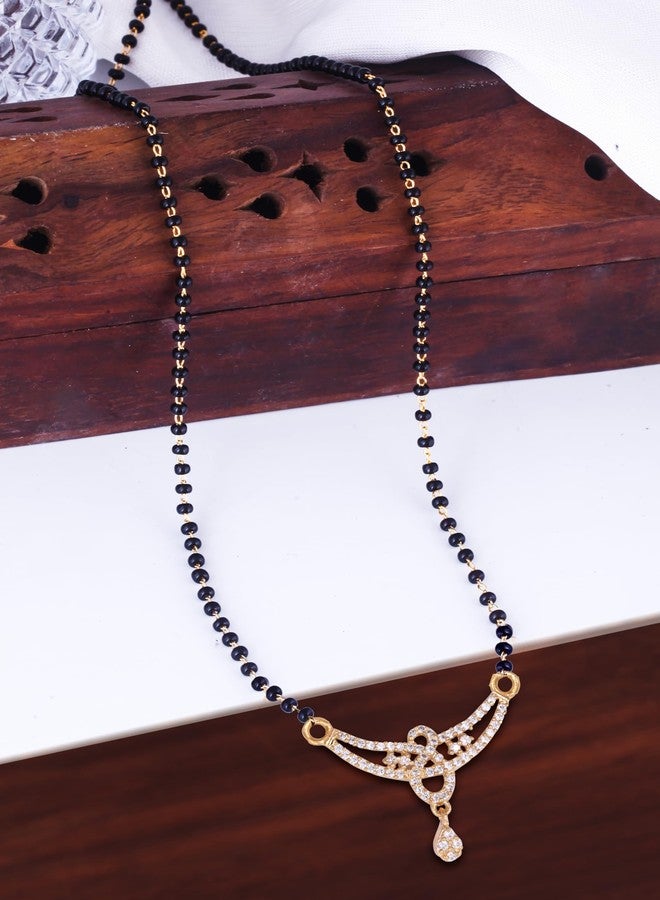 MEENAZ American Diamond Mangalsutra for Women | Stylish 1gm Gold Plated Short Mangal Sutra | CZ AD Pendant Necklace Design | One Gram Gold Polish 18-Inch Black Chain Jewellery for Women | Nallapusalu - Image 3