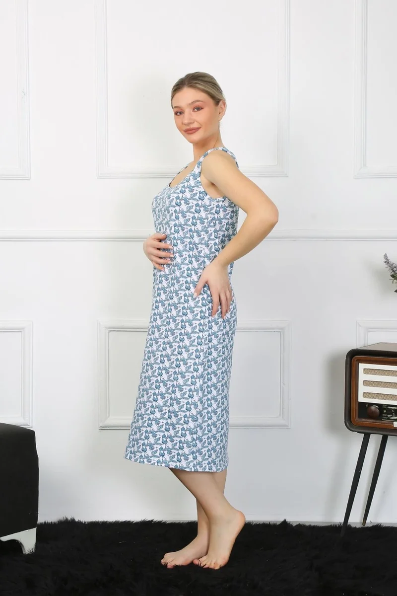 Akbeniz Women's Thick Strap Combed Cotton Long Nightgown 12005