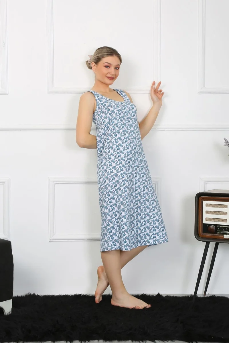 Akbeniz Women's Thick Strap Combed Cotton Long Nightgown 12005