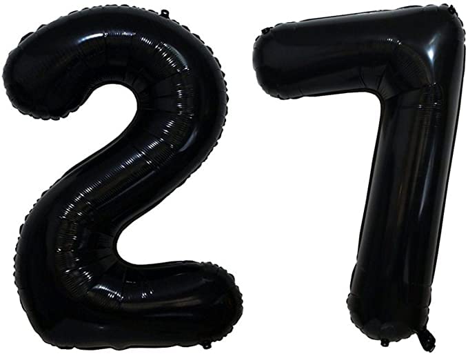 flavouredlove 16 inch Twenty-seven Foil Number Air or Helium Balloon Party Decoration Black Pack of 1 | 27 Year No. Balloons Birthday/Anniversary (Black Number 27) - Image 5