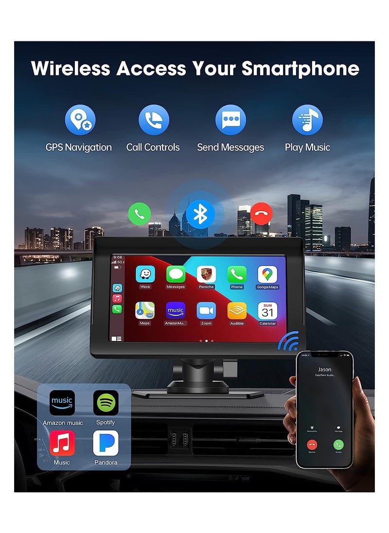 Generic - Wireless Apple Carplay  Android Auto for Car Stereo, Portable 7 Inch Apple Car Play Touch Screen Sync GPS Navigation Audio Car Radio Receiver for Car, Bluetooth, Siri, Multimedia Player, FM - Image 1