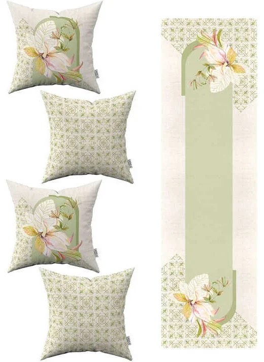 Cango Home Pink White Polka Dot Floral Patterned 4-Piece Throw Pillow Cover 1 Runner Set 4KMBS263-RS