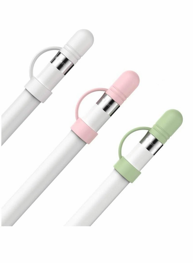 SYOSI Cap Cover Replacement For Apple Pencil 1st Generation Cap Holder Anti Lost Strap Silicone Protective Cap Cover Silicone Protective Accessories For Apple Pencil 3 Pack White Pink Green - Image 1