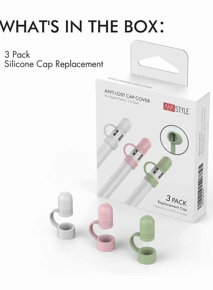 SYOSI Cap Cover Replacement For Apple Pencil 1st Generation Cap Holder Anti Lost Strap Silicone Protective Cap Cover Silicone Protective Accessories For Apple Pencil 3 Pack White Pink Green - Image 3