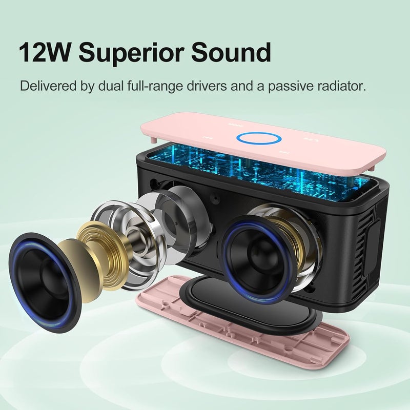 Doss SoundBox Touch Wireless Bluetooth Speaker with 12W HD Sound and Bass, IPX5 Water-Resistant, 20H Playtime, Handsfree, Portable for Office, Home, Outdoor, Travel- Light Pink - Image 2