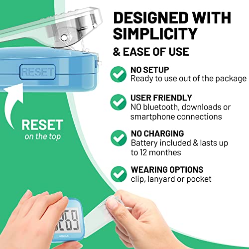 NESKLA 3D Pedometer for Walking, Simple Step Counter with Large Digital Display, Step Tracker with Removable Clip Lanyard, Accurately Track Steps for Men Women Kids Adults Seniors-Sky Blue - Image 3
