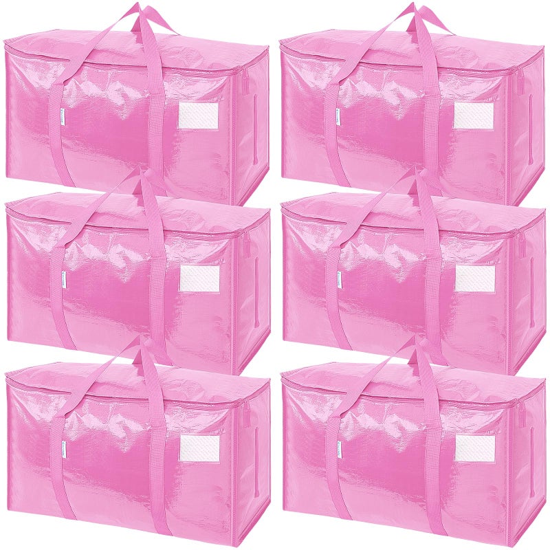 TICONN 6 Pack Extra Large Moving Bags Heavy Duty with Zippers Carrying Handles Durable Storage Bags Moving Boxes for Closet Organizers and Storage 6 Pack Pink - Image 2