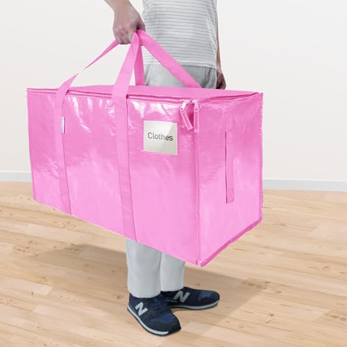 TICONN 6 Pack Extra Large Moving Bags Heavy Duty with Zippers Carrying Handles Durable Storage Bags Moving Boxes for Closet Organizers and Storage 6 Pack Pink - Image 3