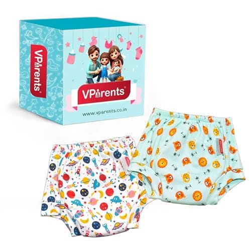 VParents Padded Underwear for Babies and Toddlers with 3 Layers of Cotton Padding Potty Training Pull Up & Diaper-Free Time Pack of 2 (2-3 Years) Lion and galaxy - Image 1