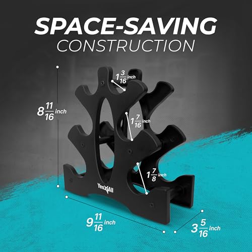 Yes4All رف أوزان الدمبل Yes4All ذو 3 مستويات فقط، حامل أوزان مدمج لأوزان الدمبل من 1-8 رطل، تصميم موفر للمساحة للمنزل والصالة الرياضية، محمول وسهل التجميع - Image 2