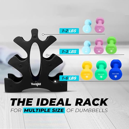 Yes4All رف أوزان الدمبل Yes4All ذو 3 مستويات فقط، حامل أوزان مدمج لأوزان الدمبل من 1-8 رطل، تصميم موفر للمساحة للمنزل والصالة الرياضية، محمول وسهل التجميع - Image 3