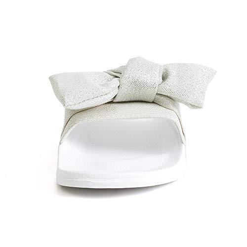 FUNKYMONKEY Women's Slides Sandals Bowknot Beach Casual Comfort Slippers (11 M US, White) - Image 3