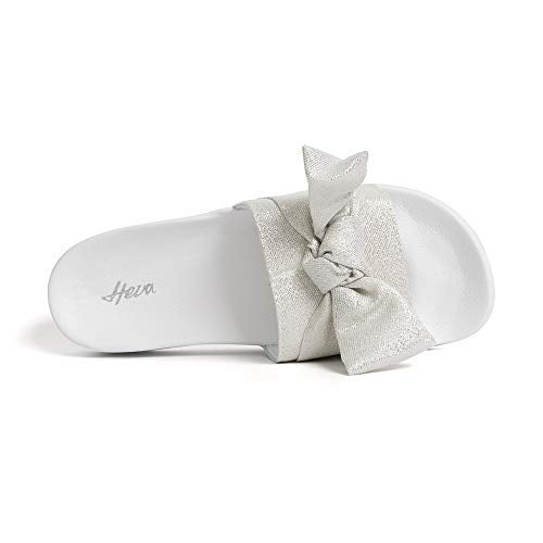 FUNKYMONKEY Women's Slides Sandals Bowknot Beach Casual Comfort Slippers (11 M US, White) - Image 5