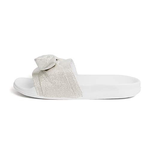 FUNKYMONKEY Women's Slides Sandals Bowknot Beach Casual Comfort Slippers (11 M US, White) - Image 2