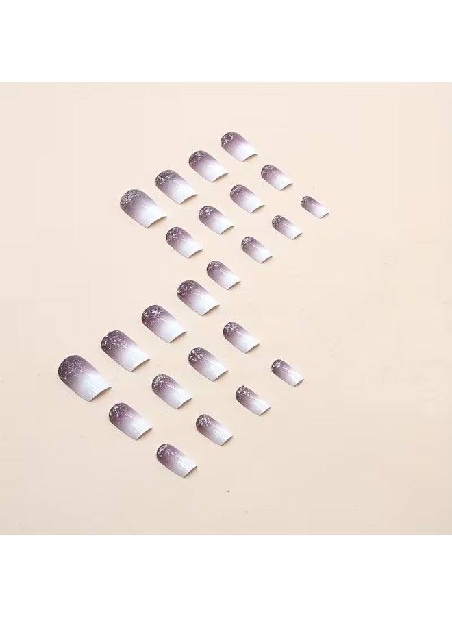 Goolsky أظافر صناعية قصيرة مربعة - تدرج أومبري من الأبيض إلى الأرجواني مع لمسات لامعة - Image 3