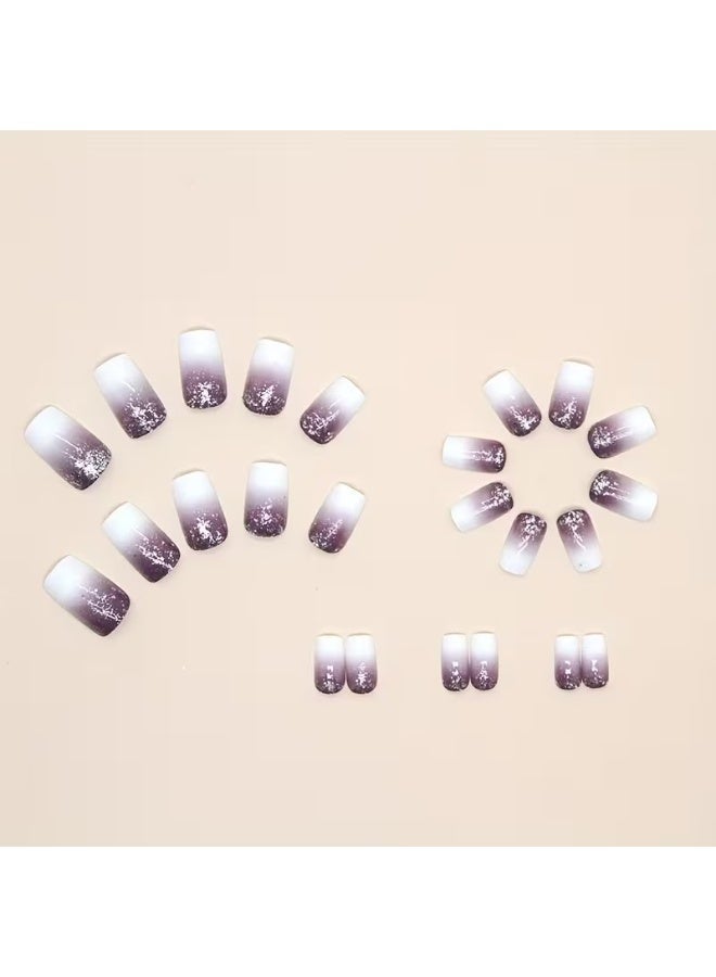 Goolsky أظافر صناعية قصيرة مربعة - تدرج أومبري من الأبيض إلى الأرجواني مع لمسات لامعة - Image 5