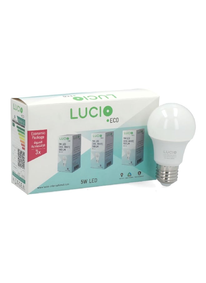 Lucio - 3-Piece E27 5W 6500K 500-Lumens Long Lasting Durable LED Bulb Cool White 5.8 x 10.4 x 17 cm L-ST-0100-5W-6500K-P3 - Image 1