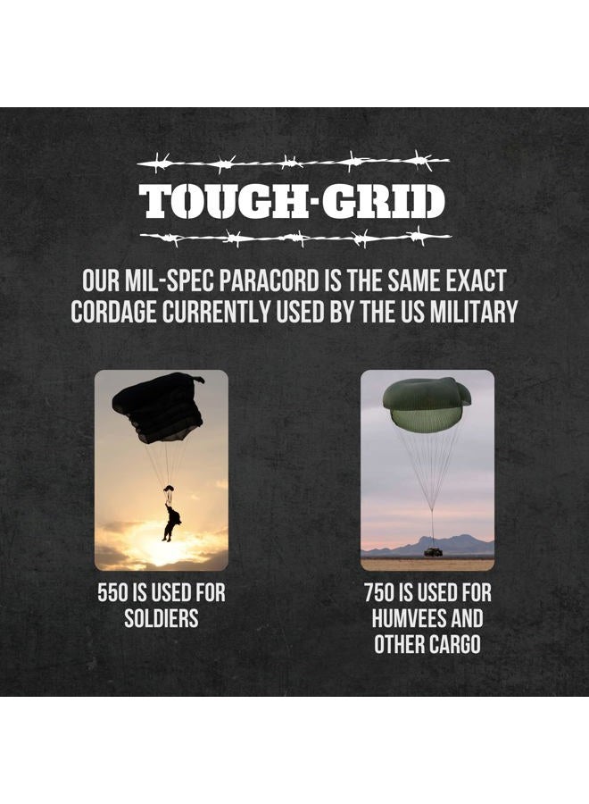 TOUGH-GRID حبل بارا كورد نايلون 550، مصنوع في الولايات المتحدة، مجموعة البقاء، مغامرات في الهواء الطلق، تخييم، معدات تكتيكية وإمدادات الطوارئ، نوع عسكري III Mil-Spec - Image 5