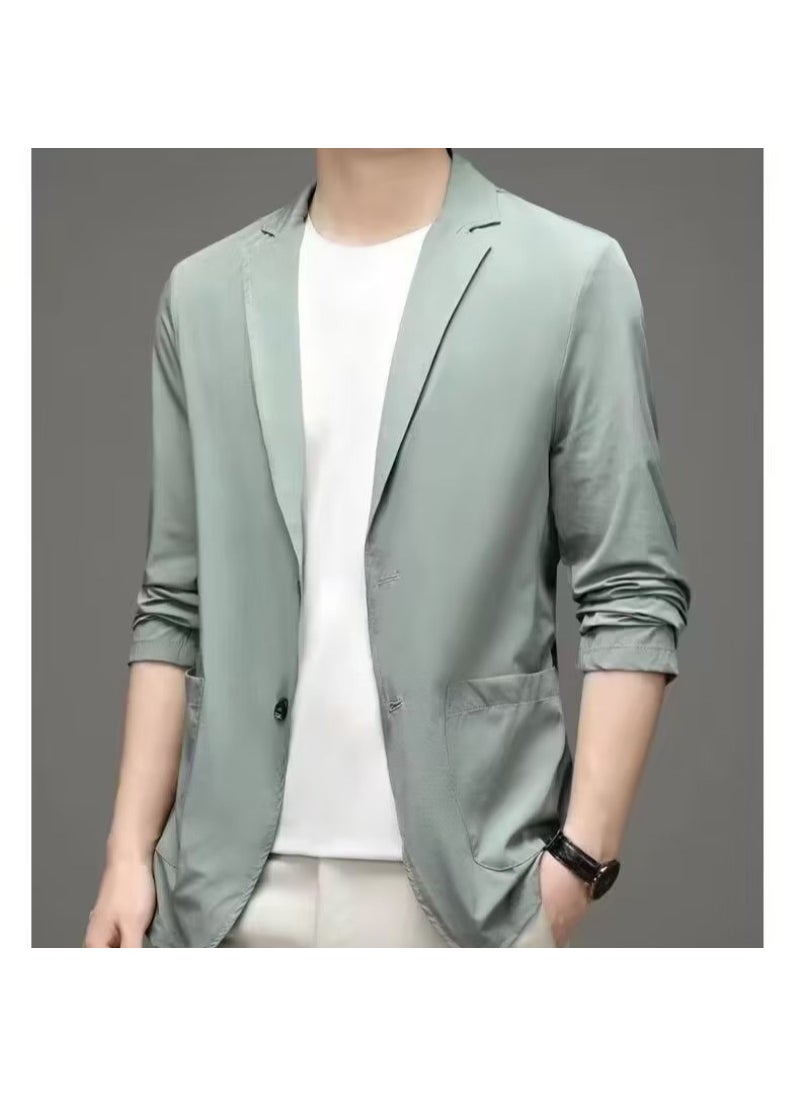 Generic - Mens Summer Ice Silk Thin Casual Suit Jacket Green - Image 1