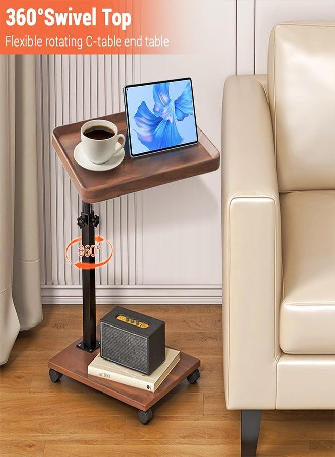 MilleLoom C Shaped End Table Adjustable Height, 360°Swivel TV Tray Table for Small Spaces, Couch Tables That Slide Under, c Shaped Side Tables with Wheels - Image 3