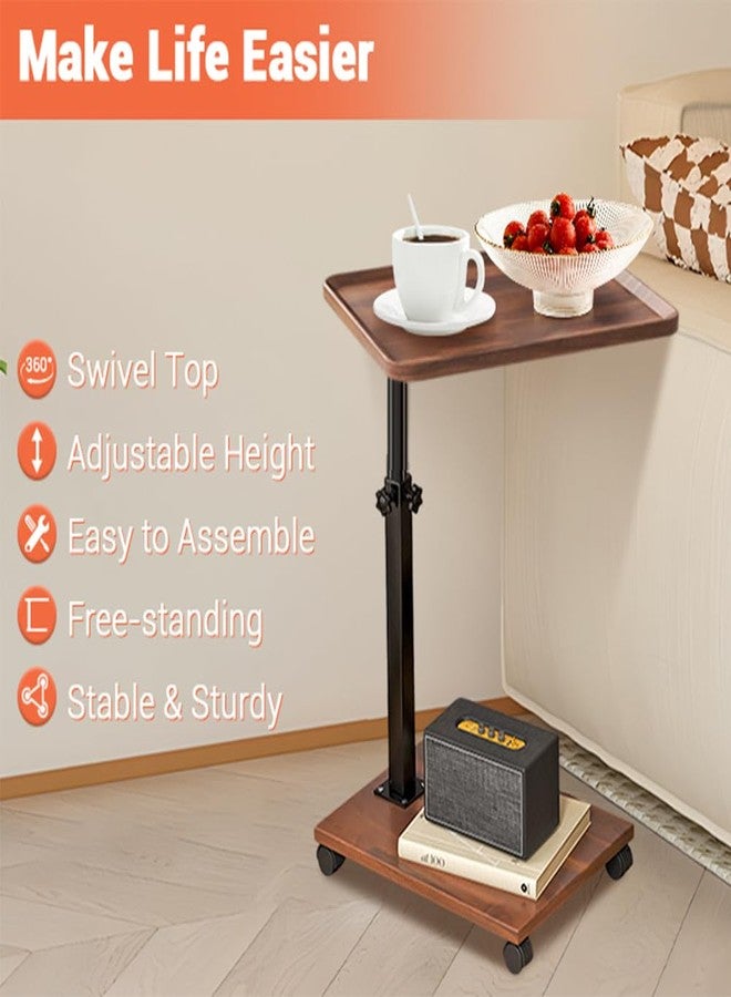 MilleLoom C Shaped End Table Adjustable Height, 360°Swivel TV Tray Table for Small Spaces, Couch Tables That Slide Under, c Shaped Side Tables with Wheels - Image 2