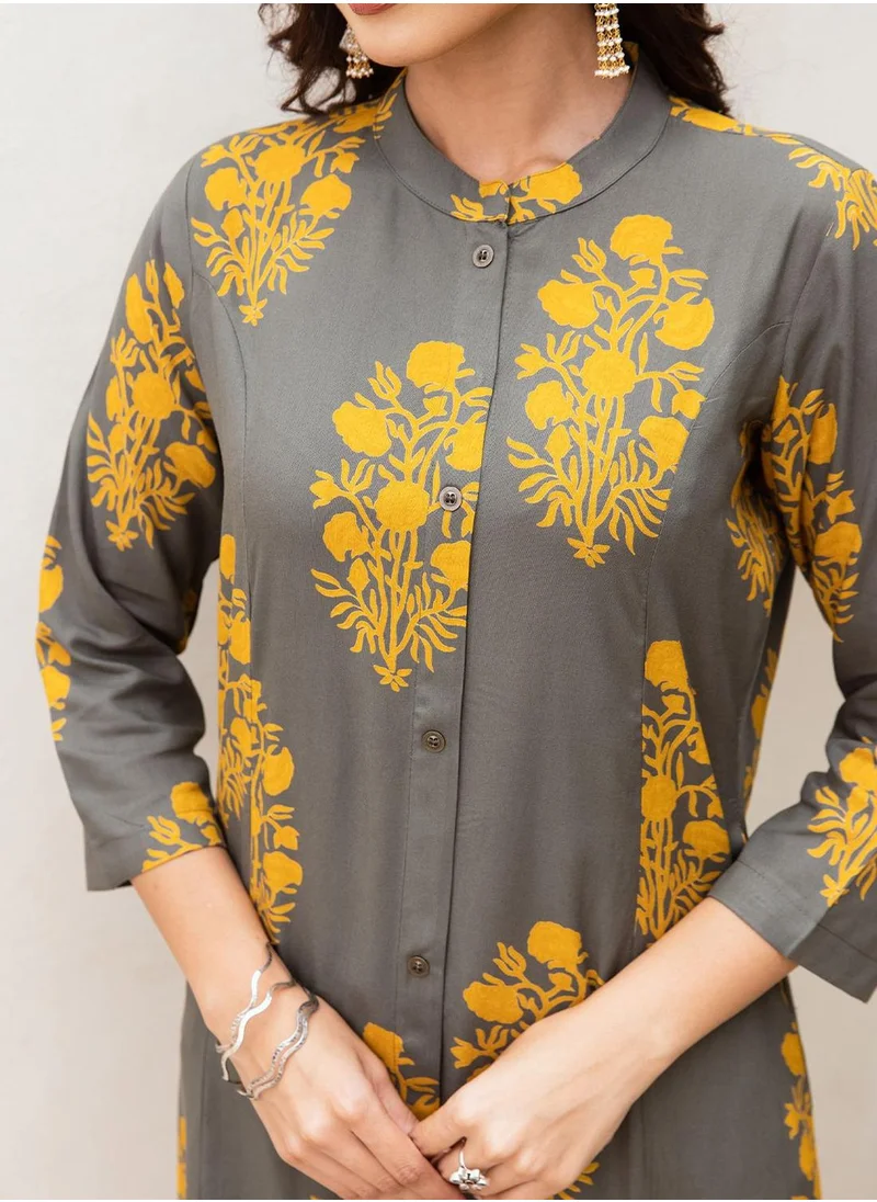 آي شين Women Grey Rayon 2 Pcs Kurta Set
