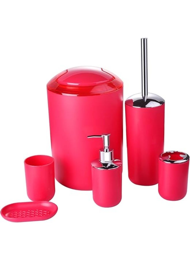 Bathroom Accessories Set 6 Piece Bath Ensemble Includes Soap Dispenser, Toothbrush Holder, Toothbrush Cup, Soap Dish for Decorative Countertop and Housewarming Gift, Red - Image 1