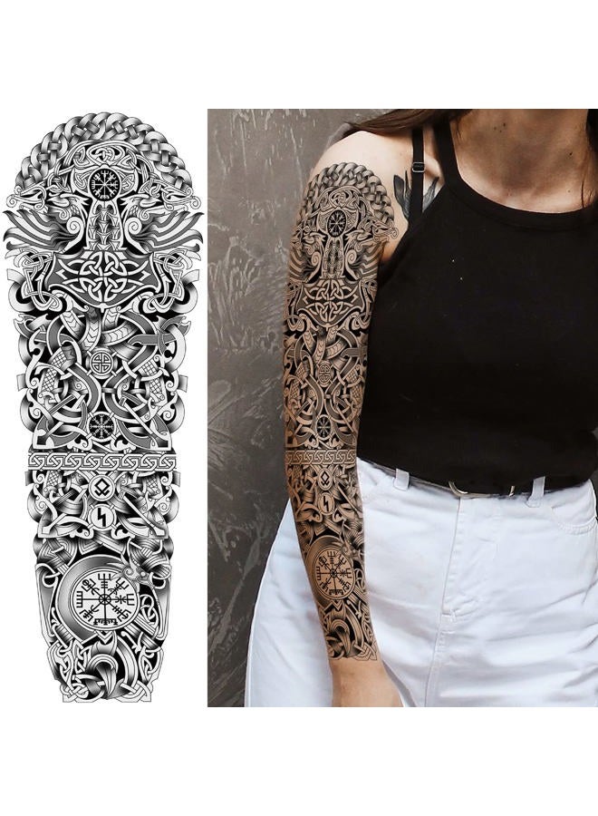 Briyhose Totem Tribal Temporary Tattoo Sleeves, Full Arm Large Polynesian Hawaiian Tribal Fake Tattoos Sleeve For Men Women Adult, Black Viking Maori Temp Tatoo Sticker Leg Body Art Makeup, 6-Sheet - Image 4