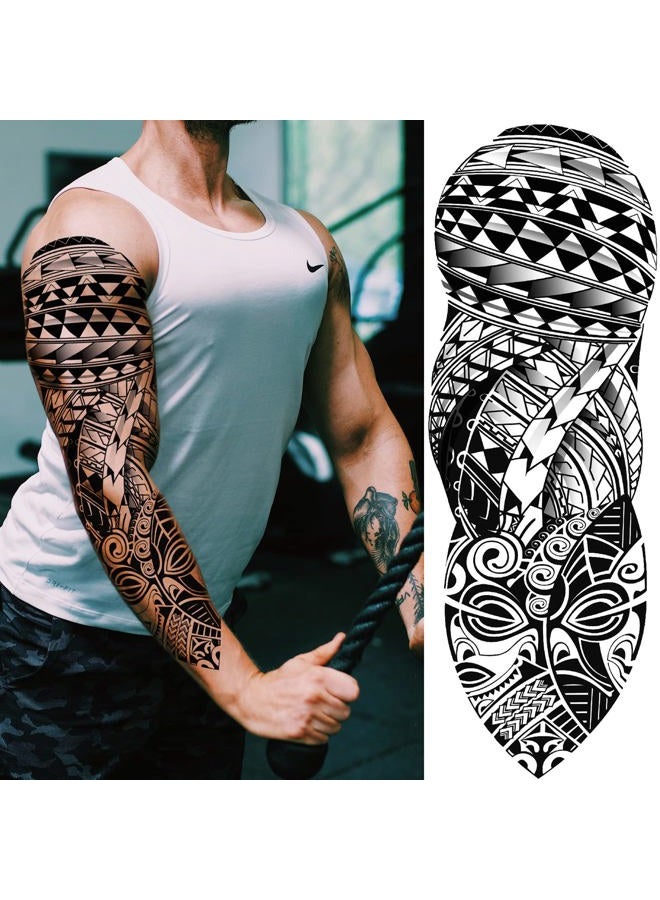Briyhose Totem Tribal Temporary Tattoo Sleeves, Full Arm Large Polynesian Hawaiian Tribal Fake Tattoos Sleeve For Men Women Adult, Black Viking Maori Temp Tatoo Sticker Leg Body Art Makeup, 6-Sheet - Image 2
