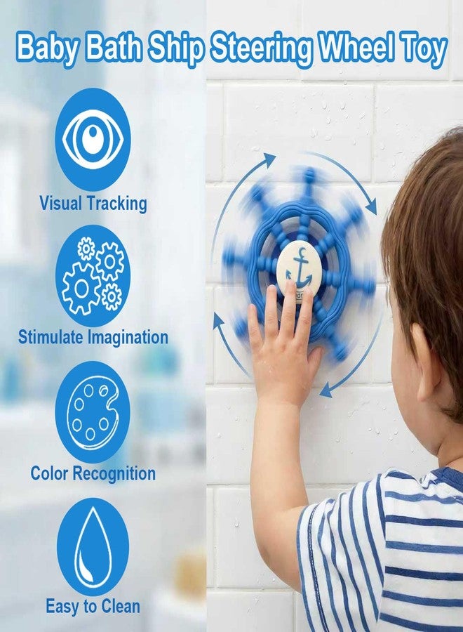 Tendry Baby Suction Spinner Toys for Bathtub, Silicone Toddler Bath & High Chair Toys for 1 Year Old Boy/Girl Birthday Gift, Interactive Ship Steering Wheel InfantToy for Car Window Travel - Image 3