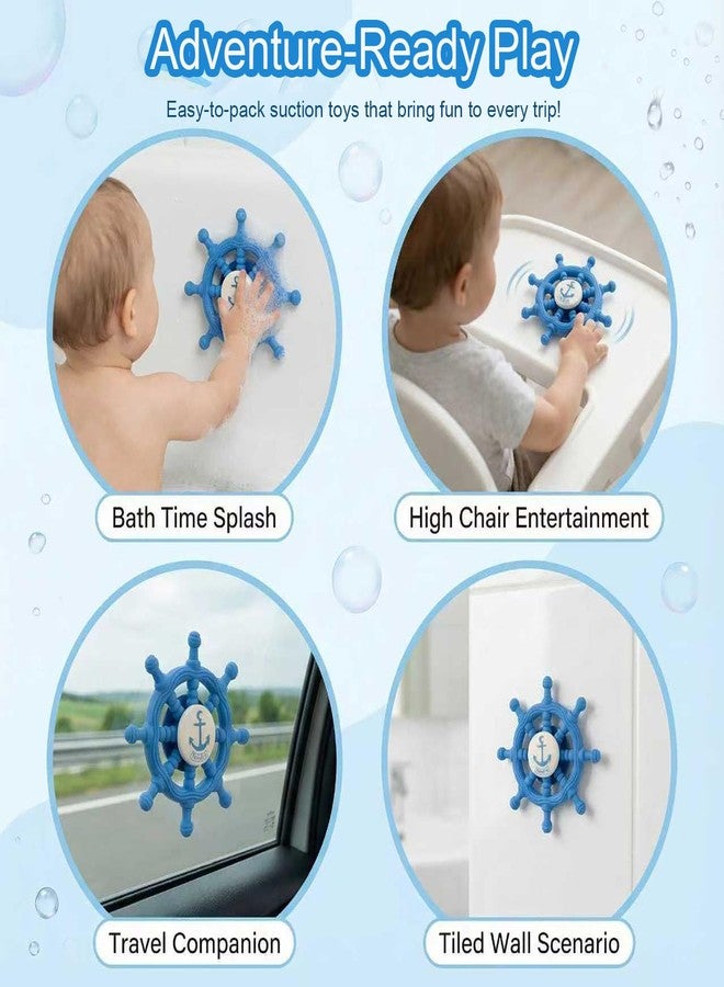 Tendry Baby Suction Spinner Toys for Bathtub, Silicone Toddler Bath & High Chair Toys for 1 Year Old Boy/Girl Birthday Gift, Interactive Ship Steering Wheel InfantToy for Car Window Travel - Image 5