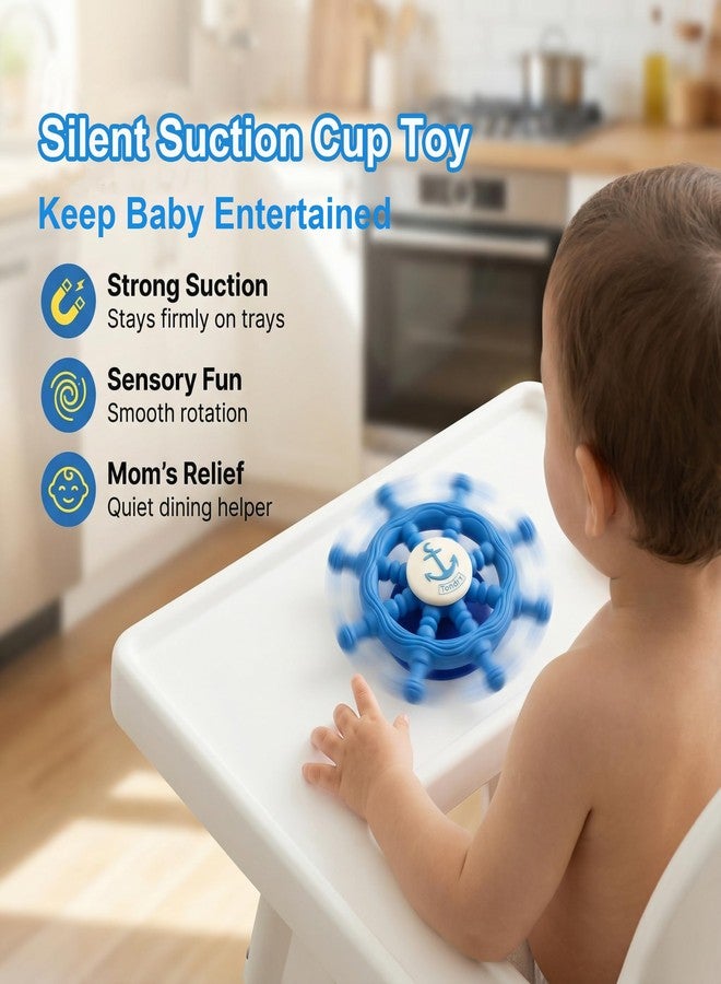 Tendry Baby Suction Spinner Toys for Bathtub, Silicone Toddler Bath & High Chair Toys for 1 Year Old Boy/Girl Birthday Gift, Interactive Ship Steering Wheel InfantToy for Car Window Travel - Image 4