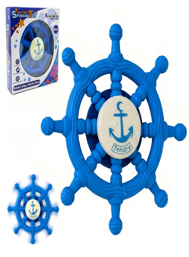 Tendry Baby Suction Spinner Toys for Bathtub, Silicone Toddler Bath & High Chair Toys for 1 Year Old Boy/Girl Birthday Gift, Interactive Ship Steering Wheel InfantToy for Car Window Travel - Image 1