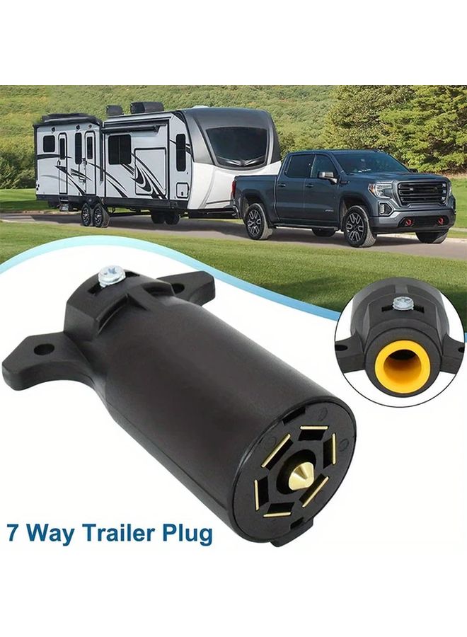 Black 7 Way RV Trailer Plug Connector Flat Blade Male End Wiring Harness Replacement - Image 1