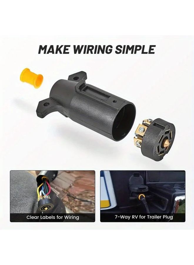Black 7 Way RV Trailer Plug Connector Flat Blade Male End Wiring Harness Replacement - Image 4