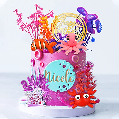 DRWATE 16 PCS Sea Ocean Cake Toppers Under the Sea Ocean Animals Birthday Cake Decorations for Sea Ocean Theme Baby Shower Birthday Party Supplies (Ocean) - Image 5