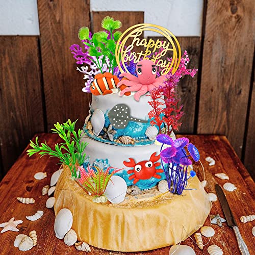 DRWATE 16 PCS Sea Ocean Cake Toppers Under the Sea Ocean Animals Birthday Cake Decorations for Sea Ocean Theme Baby Shower Birthday Party Supplies (Ocean) - Image 4